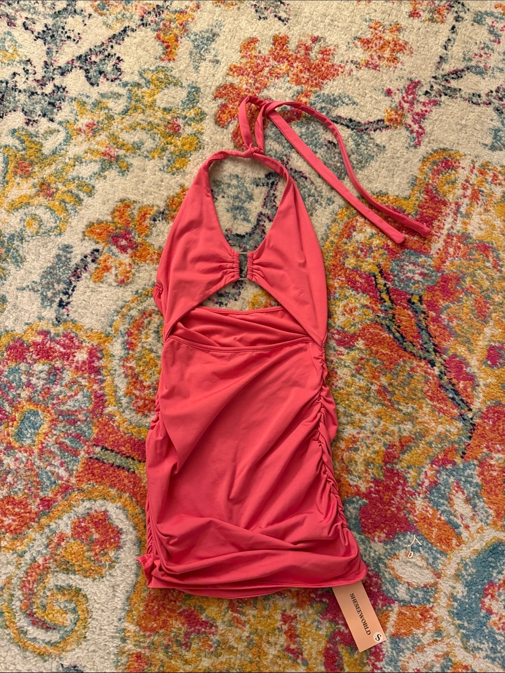 Halter Mini Dress in Coral Pink